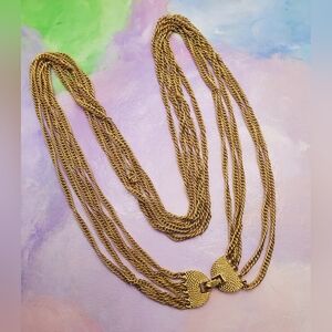 Monet Necklace Vintage 5 strand Gold Tone Long